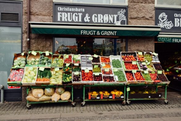 fruit and vegetable stand in denmark at the street